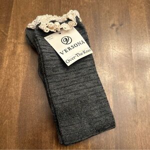 New Versona Over the Knee Socks Frills Ruffles Gray One Size Preppy Cozy